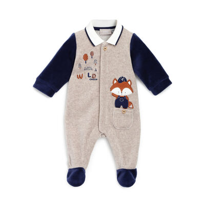 Boys Medium Natural Applique Front Opening Babysuit